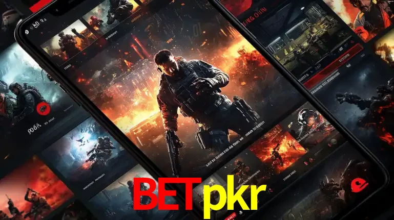 Tela de um celular exibindo uma galeria de jogos de tiro com temática militar, mostrando a variedade de e-sports disponíveis para apostas na plataforma de entretenimento betpkr.